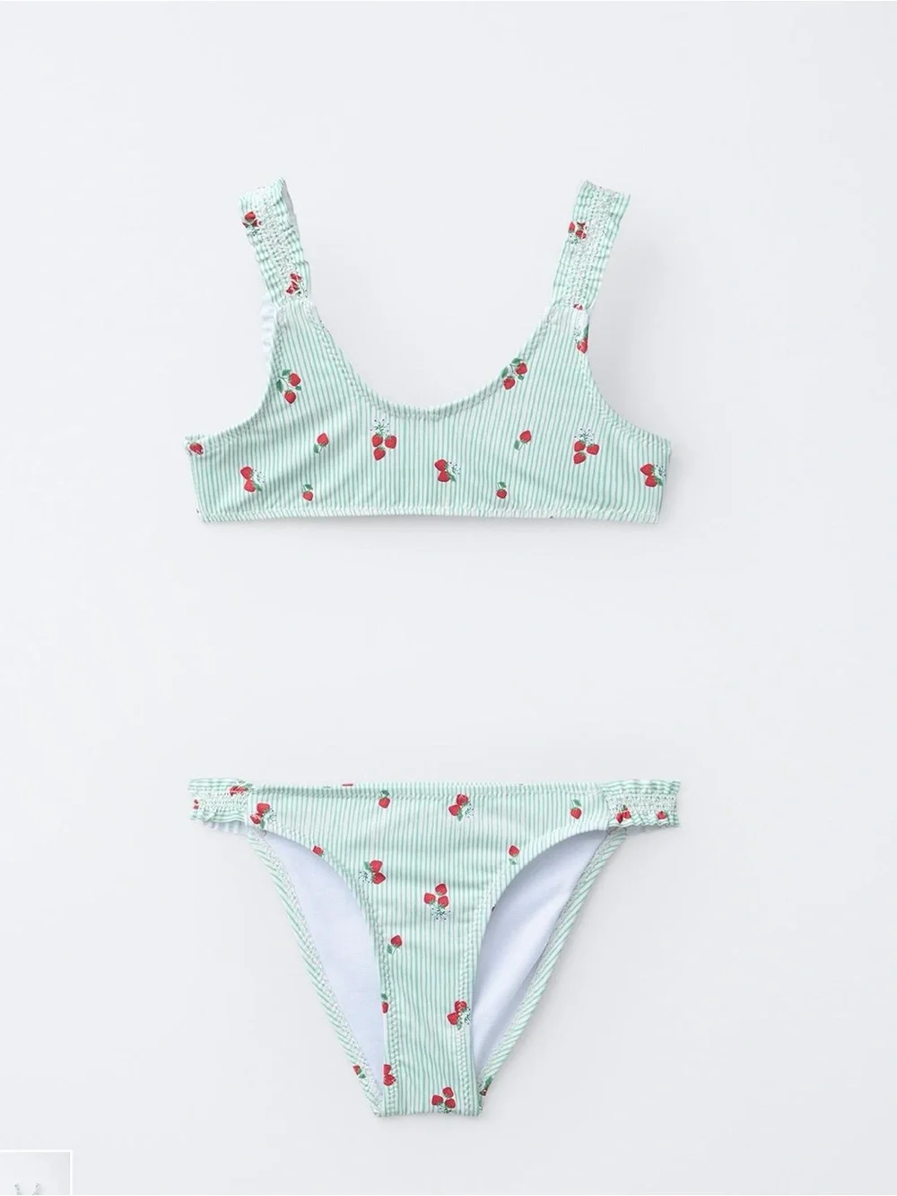 Zara Green Stripe Bikini with Red strawberry Print